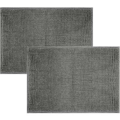 Image of Hafaa Bath Mat Non Slip Anti Mould 2 Pack (Grey) 40x60 cm Chenille Bathroom
