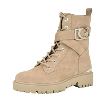 Image of GUESS Women&#039;s Orana Combat Boot, Taupe Suede 240, 7 UK