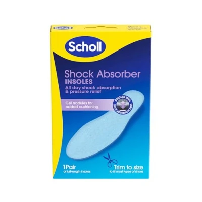 Image of Scholl Shock Absorber Insoles Contain Over 3000 Gel Nodules for All Day Absorption and Pressure Relief, Breathable Washable Shoe Insoles, Trim to Fit, UK Size 3 12, 1 Pair