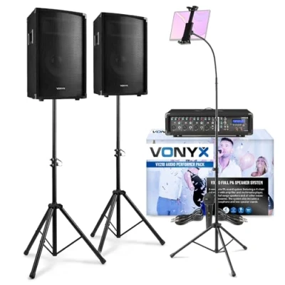 Image of VONYX VX210 Professional Karaoke System with Speakers, Bluetooth Amplifier, Stands and Tablet Stand