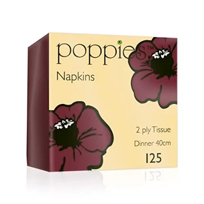 Image of Poppies Burgundy Napkins 40cm 2ply Pack of 125 Disposable Napkins, Party Paper Dinner