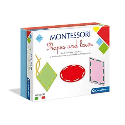 Image of Clementoni 61335 Montessori Shapes and Laces Educational Toy for Children Ages 3 Years Plus, Multi Coloured