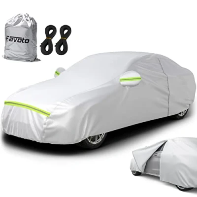 Image of Favoto Car Cover Full Garage Tarpaulin Dustproof Waterproof Winter &amp; Summer for 450 495 cm Litted Saloon Silver 2.95 kg