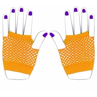 Image of The Glowhouse 80s Neon Fishnet Gloves Short and Long Vibrant Colours (Short Orange)