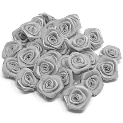 Image of Grey 25mm Satin Ribbon Rose Flowers Decorative Craft (50)