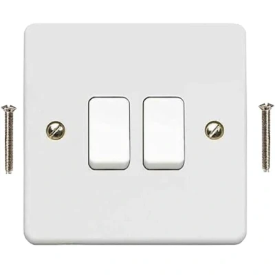 Image of Body Plus 2 Gang Way Light Switch White Electric Curved Edge Switches with Screws 250 V A.C, 10AX Double Wall for Home, Office, Industries, Shedes, garages etc (1)
