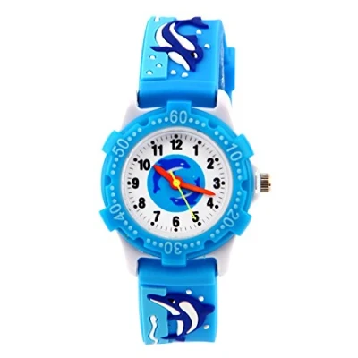 Image of ele ELEOPTION Children&#039;s Watch Waterproof 3D Cute Cartoon Round Dial Silicone Rubber Band Quartz Wrist Xmas Gift for Little Girls Boy Kids Children Environmental Friendly Dolphins, Blue