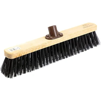 Image of Newman and Cole 18&quot; Wooden Broom Head Replacement for Outdoor Garden Yard Brush Sweeping Wood Fitted Fixing Bracket Connector (Stiff Synthetic Poly)