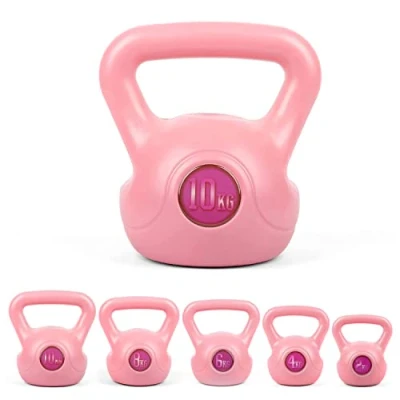 Image of Phoenix Fitness RY1424 Vinyl Kettlebell Heavy Weight Kettle Bell for Home Gym Workout Equipment Strength Pilates Training, Pink, 10kg