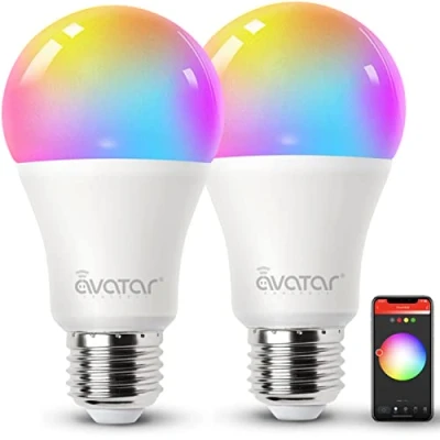 Image of Avatar Controls WiFi Smart Bulb E27 Screw, Music Sync Alexa LED Light Bulbs Colour Changing Dimmable Works with Alexa/Google Home, 9W RGB+Warm+Cool White 900LM, No Hub Required(2 Pack)