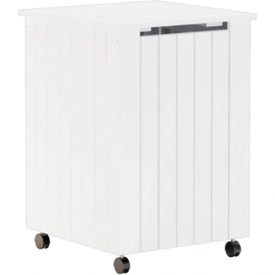 Image of vidaXL Pine Wooden Laundry Basket with Wheels White, 45x45x64 cm Hinged Lid for Odor &amp; Dust Protection