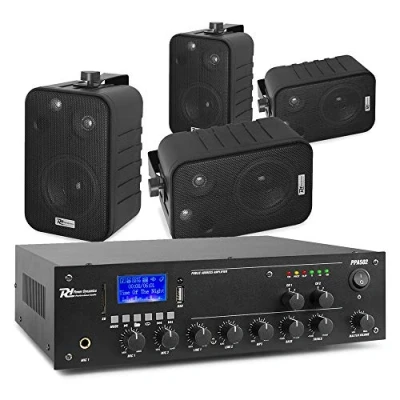 Image of Power Dynamics 4&quot; Wall Speaker and Mixer Amplifier 2 Zone 100v Background Music PA System Black