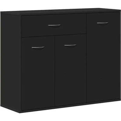 Image of vidaXL Modern Sideboard in Black Engineered Wood Storage Cabinet with 1 Drawer and 3 Doors, for Living Room, Bedroom, Hallway 88x30x70 cm