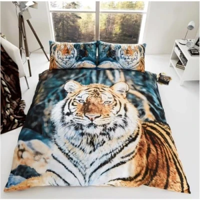 Image of GC GAVENO CAVAILIA 3D Tiger Duvet Cover Set Kingsize, Polycotton Wildlife Quilt Bedset With Matching Pillowcases, Reversible Printed Bedding Bed Set, Multi