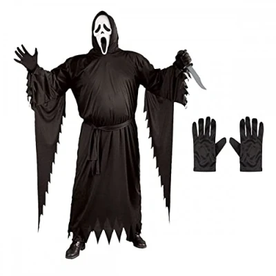 Image of A2ZFD Adult Mens Plus Size Official Scream Ghost Face® Costume + Black Gloves : Halloween Fancy Dress … (2756WC CS)