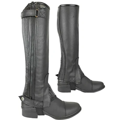 Image of AK Thunder Leather Horse Riding Half Chaps (Black, XXS)