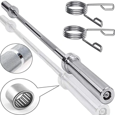 Image of MYOYAY Weight Lifting Barbell Bar Fitness 4ft with 2 Spring Clip Collars Chrome, Anti Slip Hand Grip, Solid Steel, Gym Equipment Training, Fitness, Exercise, Workout