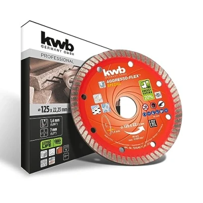 Image of Kwb AGGRESSO FLEX Diamond Cutting Disc ø 125 mm with Extra Thin Turbo Edge, Sintered, Long Service Life, 22.23 Bore and Side Holes