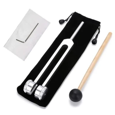 Image of BOBOZHONG Tuning Fork 128 Hz,Aluminium Alloy with Silicone Hammer and Bag Sound Healing Therapy Tool Set for Meditation