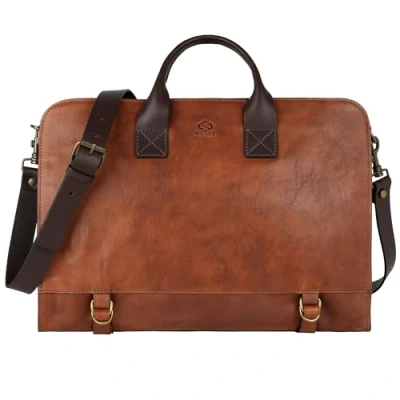 Image of Time Resistance Leather Briefcase for Laptop Attache Case Messenger Bag Men and Women