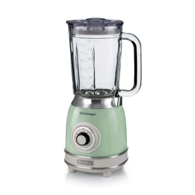 Image of Ariete Vintage 58304 Glass Jug Blender, 1000W, 1.5 Litre Capacity Jug, 4 Speeds + Pulse, Ice Crush Function, Anti Slip Feet, Stainless Steel Blades, Green