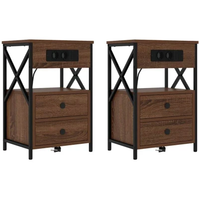 Image of vidaXL Bedside Cabinet 2 pcs Brown oak 40 x 31 60 cm Engineered wood