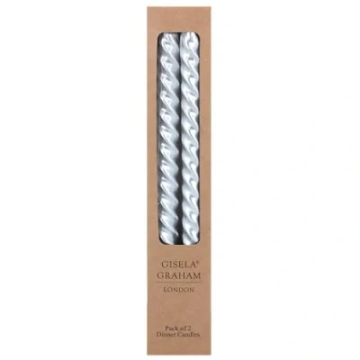 Image of Gisela Graham Metallic Silver Twist Tapered Dinner Candles Set of Two