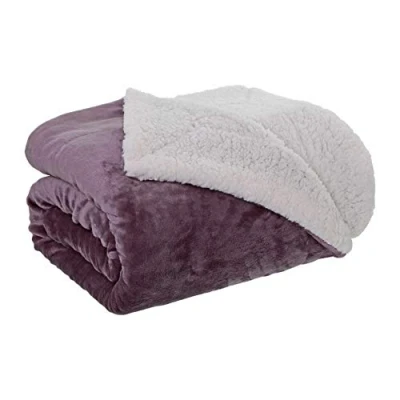 Image of aztex Soft and Fluffy Sherpa Style Fleece Blanket, Bed Throw, Reversible, 140cm x 180cm in Lavender with a Cream Reverse
