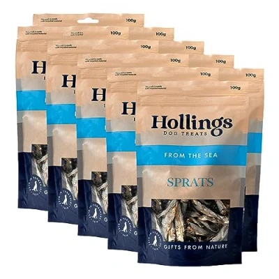 Image of Hollings Sprats Dog Treats, 100% Natural with Fresh Fish Air Dried Treats for Dogs, Hypoallergenic and Grain Free 100g (Pack of 10)