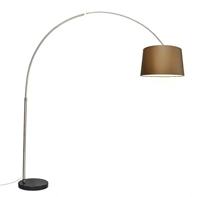 Image of Qazqa Arc Floor lamp I Light Steel Nickel Matt Satin Fabric Shade Brown 45 cm XXL Modern Suitable for LED E27 1 Metal Living Room