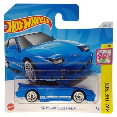 Image of Hot Wheels &#039;96 Nissan 180SX Type X HW: The 90&#039;s 6/10 (211/250) HTB08 Blue 2024 + Protector Short Card Frikimonkey