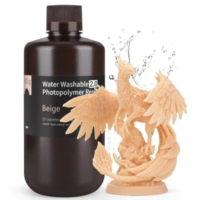 Image of ELEGOO Upgraded Water Washable 3D Printer Resin 2.0, 405nm UV Curing with Lower Shrinkage and Higher Precision for LCD Printing Beige 1KG