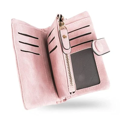 Image of conisy Small Wallets for Women, Soft Leather Multi Card Holder RFID Blocking Womens Wallet with Wristlet Zipper Coin Pocket (Pink)