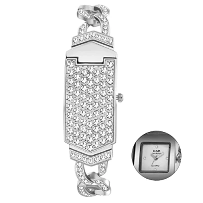 Image of JewelryWe Exquisite Bling Watch for Women Fashion Rhinestone Bracelet Strap Ladies Analog Quartz Dress Wristwatches