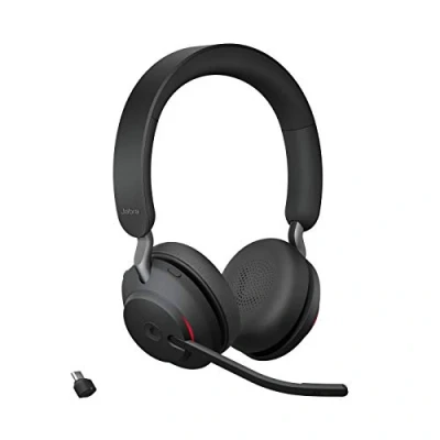 Image of Jabra Evolve2 65 Wireless PC Headset Noise Cancelling Microsoft Teams Certified Stereo Headphones With Long Lasting Battery USB C Bluetooth Adapter Black
