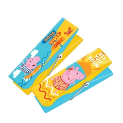 Image of Official Peppa Pig Beach Towel Clips, Strong Chair Clip Holder Large Pegs for Sunbeds Sun Loungers Jumbo Clothes Laundry 2 Pack Yellow