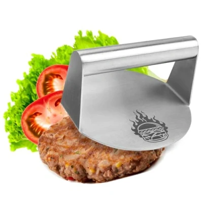 Image of COM FOUR® Burger Press Made of Stainless Steel 430 14 cm Smasher Dishwasher Safe Hamburger for Even Patties Meat Weight Perfect Grill &amp; pan