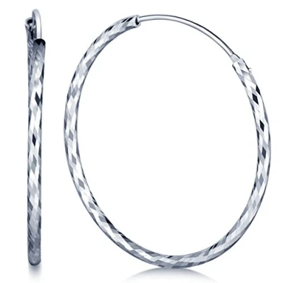 Image of Infinite U Fashion Wave 925 Sterling Silver 45mm Round Hoops Hinged Sleeper Earrings for Women/Girls