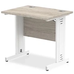 Image of Impulse 800 x 600mm Straight Desk Grey Oak Top White Cable Managed Leg