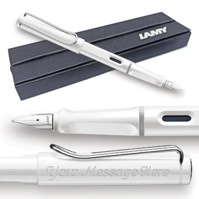 Image of Fountain Pen Lamy Safari Personalised with Engraving (White, Medium Nib)
