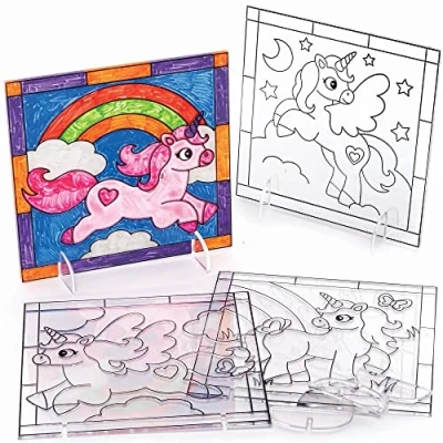 Image of Baker Ross Unicorn Suncatcher Pictures Pack of 4, Kits for Kids (FC366)