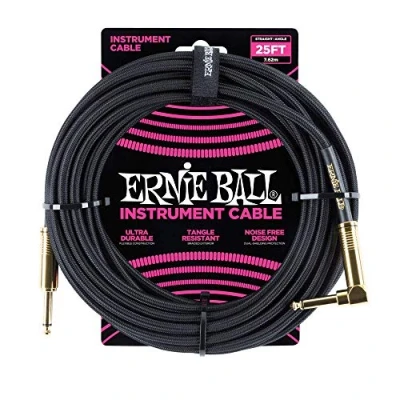 Image of Ernie Ball 25 ft Braided Straight/Angle Instrument Cable Black