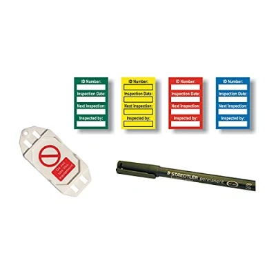 Image of Harness Inspection Tag Kit, 40 Mixed Coloured Inserts 20 Holders 1 Pen