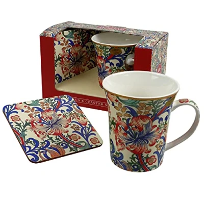 Image of William Morris Gift Boxed Fine China Mug and Coaster Set Golden Lily Design