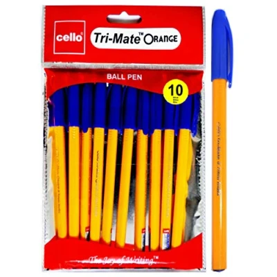 Image of Cello Tri Mate Orange Ballpoint Pens Medium Point Biro (Blue, Pack of 10)