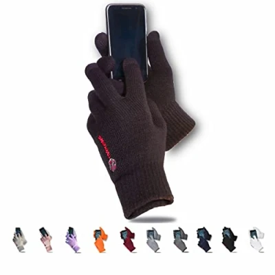 Image of axelens Winter Touch Screen Gloves for Men and Women Soft Warm Fleece Knitted Wool Interior Smartphones, Mobile Phones Tablets Gift Box Included BROWN