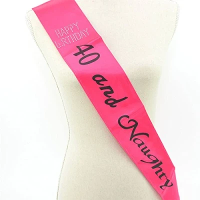 Image of SHATCHI 40 and Naughty Pink Black Diamante 40th Birthday Sash Fancy Dress Accessory Party Gift Banner Decoration
