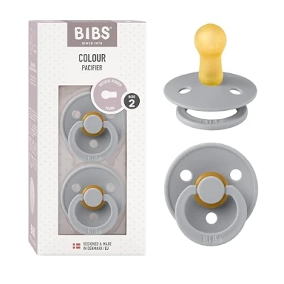 Image of BIBS Colour Soother 2 Pack, BPA Free Dummy Pacifier, Round Nipple. Natural Rubber Latex, Size (6 18 Months), Cloud/Cloud