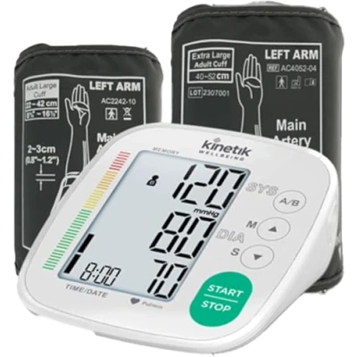 Image of Kinetik Wellbeing Advanced Blood Pressure Monitor Used by the NHS Fully Automatic Upper Arm Machine with Universal &amp; XL Cuffs (22 42cm, 40 52cm), Digital Sphygmomanometer Tester Kit