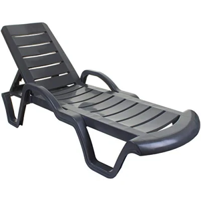 Image of Marko Outdoor Sun Lounger Garden Patio Plastic Sunlounger Relaxer Antracite Grey Recliner Bed Terrace Furniture Sunbed